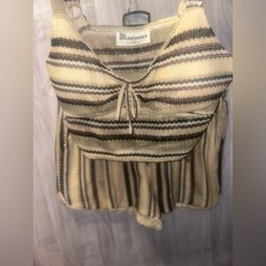 No Boundaries Women's Striped Crop Top - Brown and Cream